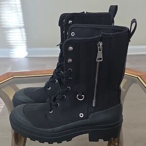 Zara Black Combat Boots with Zipper Detail
